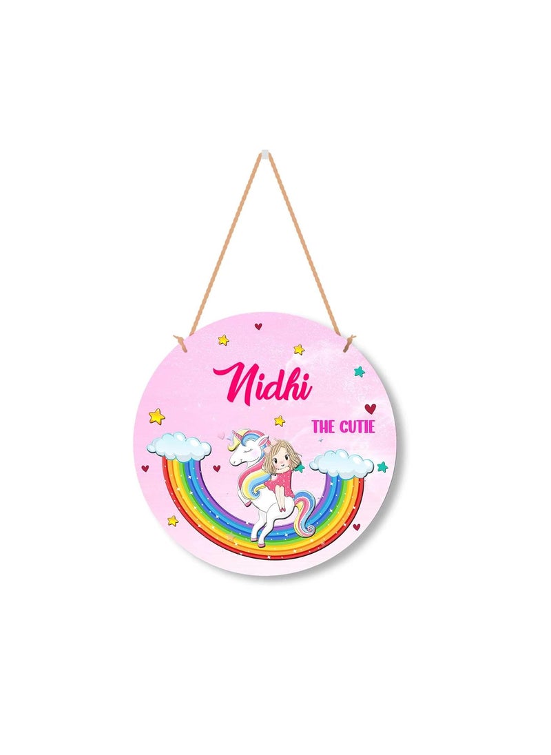 ASHVAH Unicorn Personalized RoomDoor Kids Name Plate with Hanging ChainDoor Sign Kids Room Dcor Size 10 inch Name Nidhi