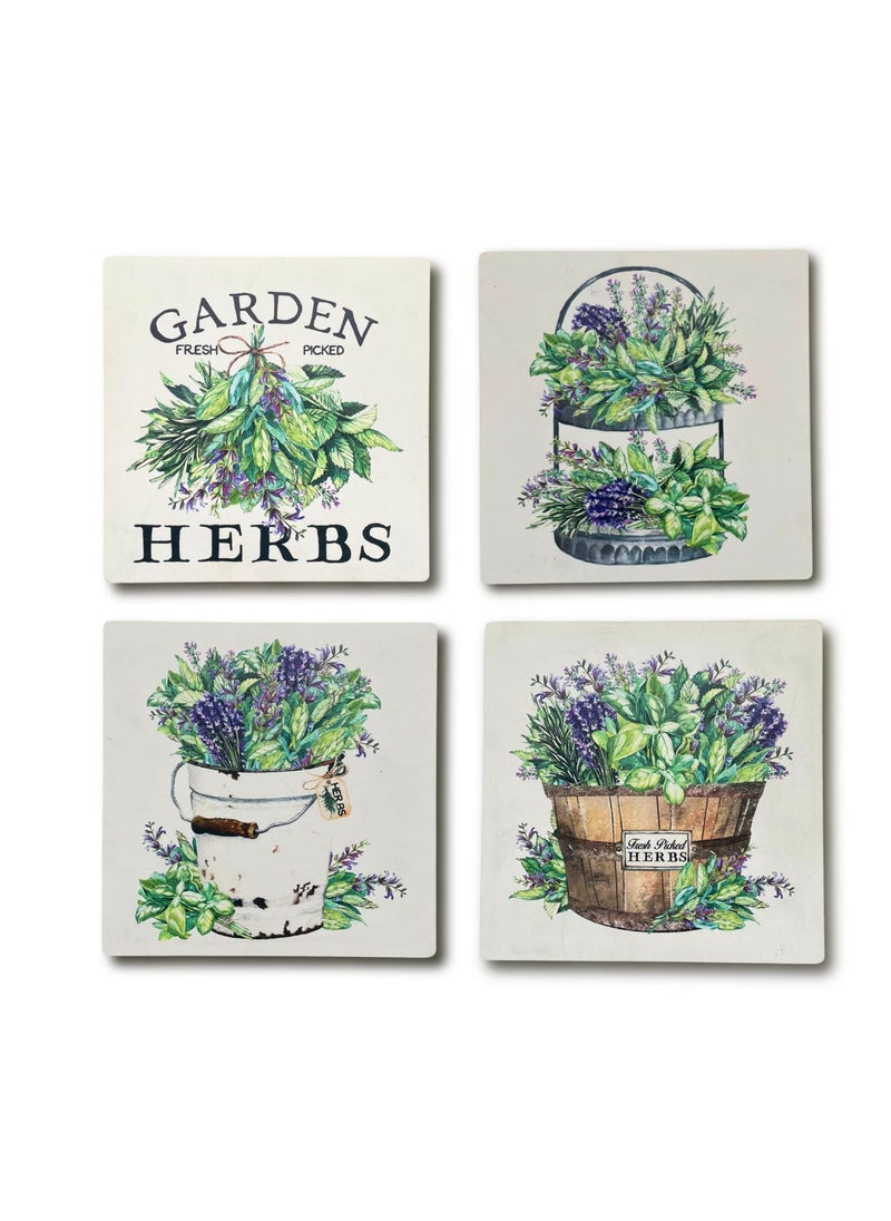 Chalk My Theme Rustic Herb Botanical Garden Gallery Wall Art Panel Set of 4 Wooden Stylish Decoration Item For Home Office Caf Restaurant and Hotel Home Decor Items for Living Room Bedroom