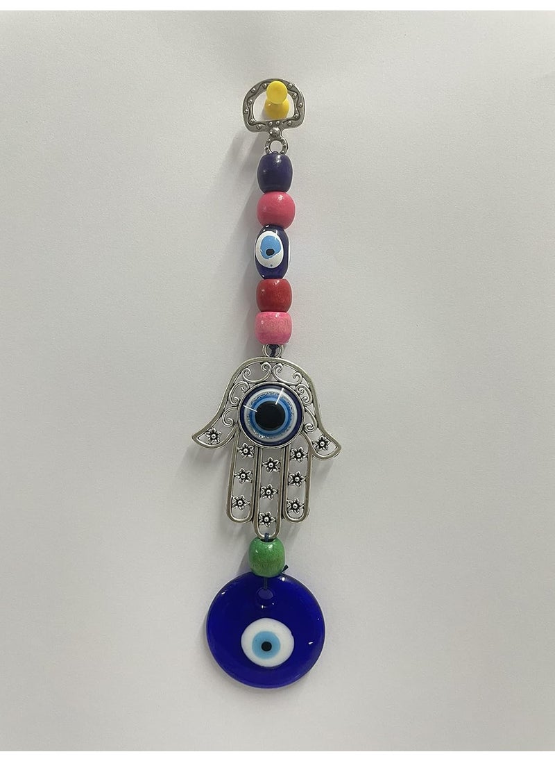 Shoppersduniya Humsa Hand Evil Eye Hanging Nazar Battu Colorful Beads for Car Mirror Hanging Protection Good Luck Charm and Prosperity at Office and Home Decor Wall Hanging 75 inch