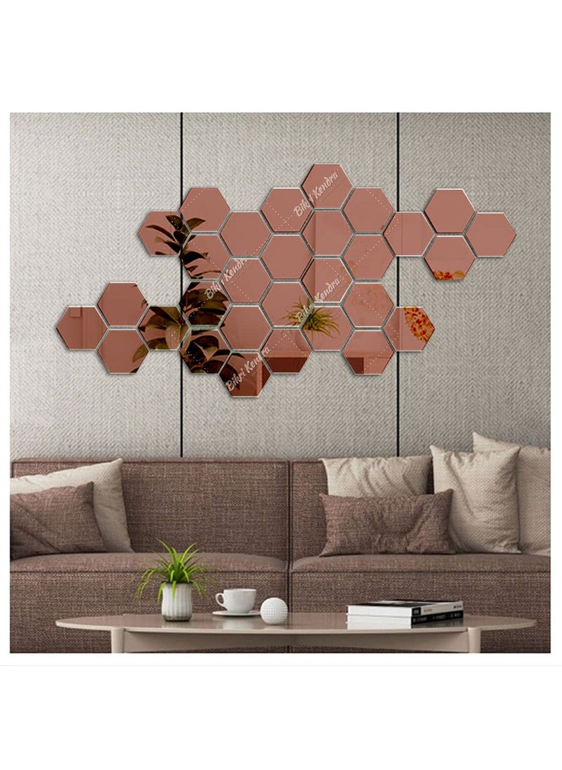 Bikri Kendra Chote Mote Seller Hexagon 30 Brown Stickers for Wall Acrylic Mirror Wall Decor Sticker Mirror Wall Sticker