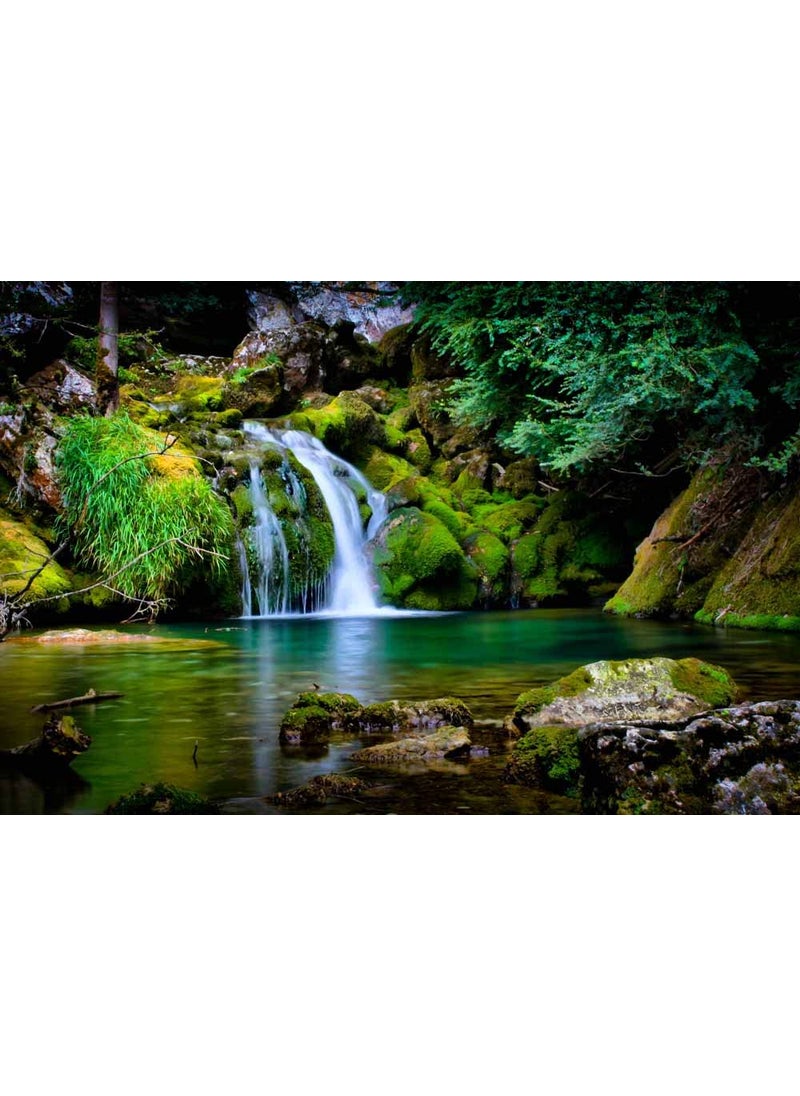 wallpics Beautiful Nature waterfall vastu Painting Poster Waterproof Vinyl Sticker Poster for Home Decor 24X18 inches can14722