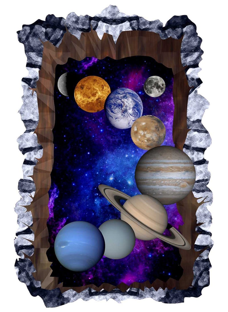CVANU Beautiful Picture of Solar System in Space Printed PVC Vinyl Floor and Wall Sticker90cmx60cm Multicolour
