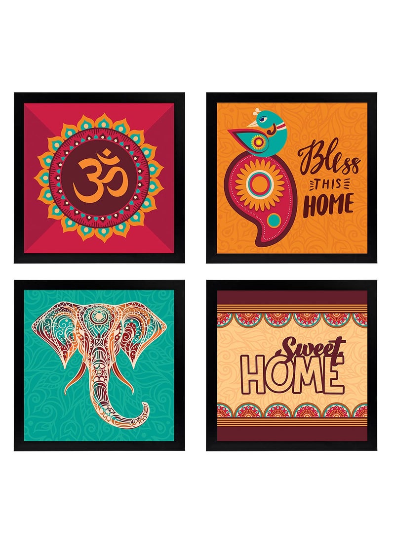 Chaka Chaundh Composite Wood Material Motivational Quotes Wall Frames Wall Hanging 23 X 23 X 4 Cm Set of 4 Multicolour