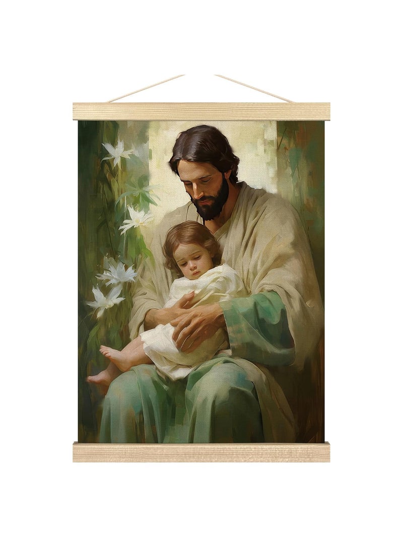 BCUANGD Christian Jesus Wall Art Religious Divine Mercy Wall Decor Poster Hanger with Wood Frames Serenity Prayer Baby God Wall Hanging Canvas Decor for Home Bedroom 12x16 Inches