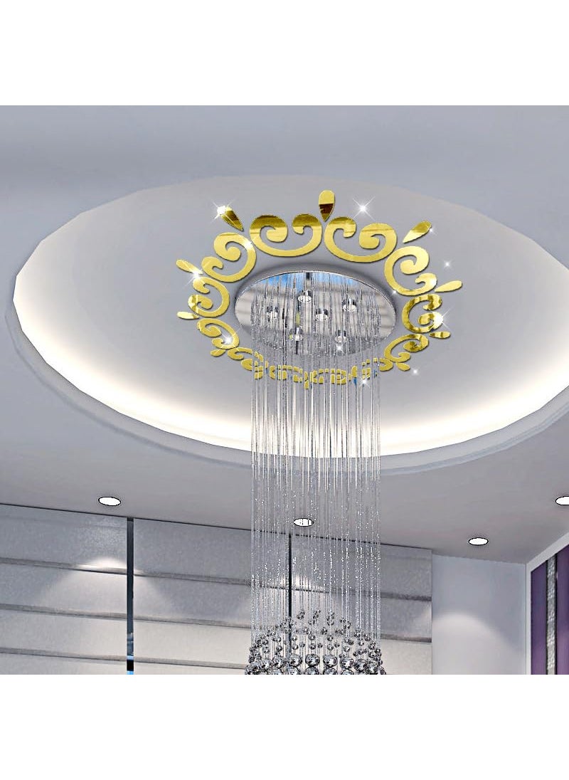 Indian Royals Golden 3D European Round Flower Wall Art Decoration Self Adhesive Removable Wall Mirror Sticker 494 CM x 494 CM