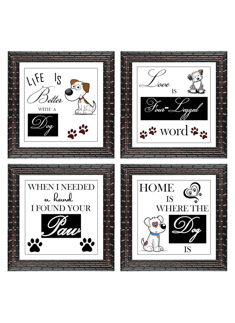 Indianara Set of 4 Pet Dog Quotes for Room Decor Framed Wall Hanging Laminated Matt Art Prints 195 X 195 Inches Combined 95 X 95 Inch each without Glass 1035GB