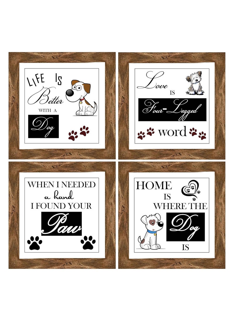Indianara Set of 4 Pet Dog Quotes for Room Decor Framed Wall Hanging Laminated Matt Art Prints 195 X 195 Inches Combined 95 X 95 Inch each without Glass 1035WNT
