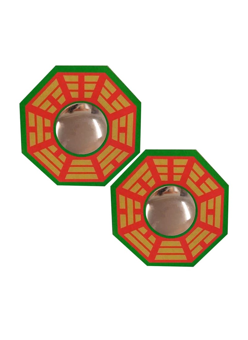 Shoppersduniya Set of Two Vastu Bagua Pakua Convex Wooden Mirror Wall Hanging Dcor for Positive Chi Energy