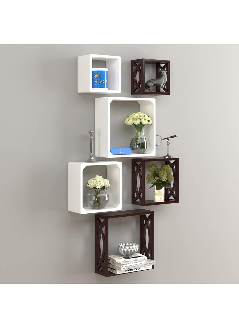 Raafi Wooden Square Nesting Floating Wall Shelves Set of 6 Brown White Brown White