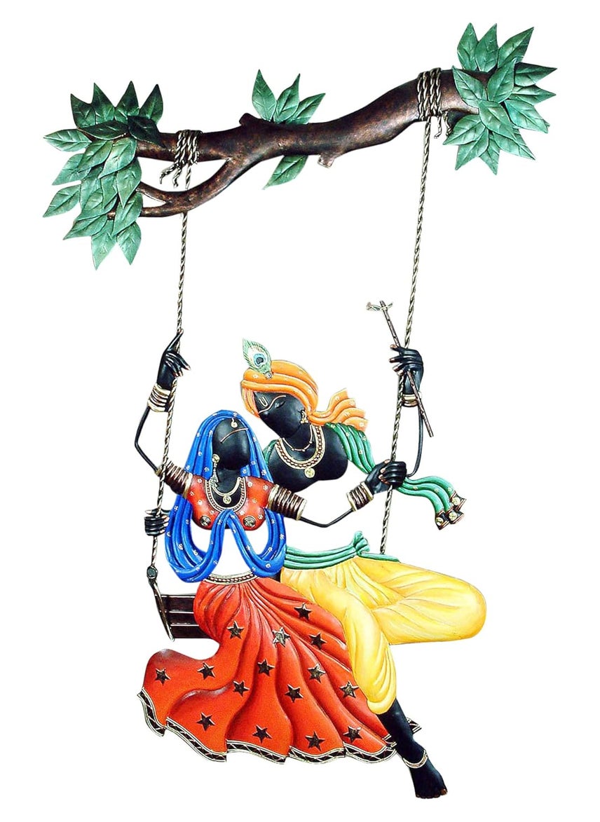 SHLOK COLLECTION Religious Wrought and Cast Iron Radha Krishna Jhula Wall Hanging Multicolour 38 cm x 3 cm x 78 cm