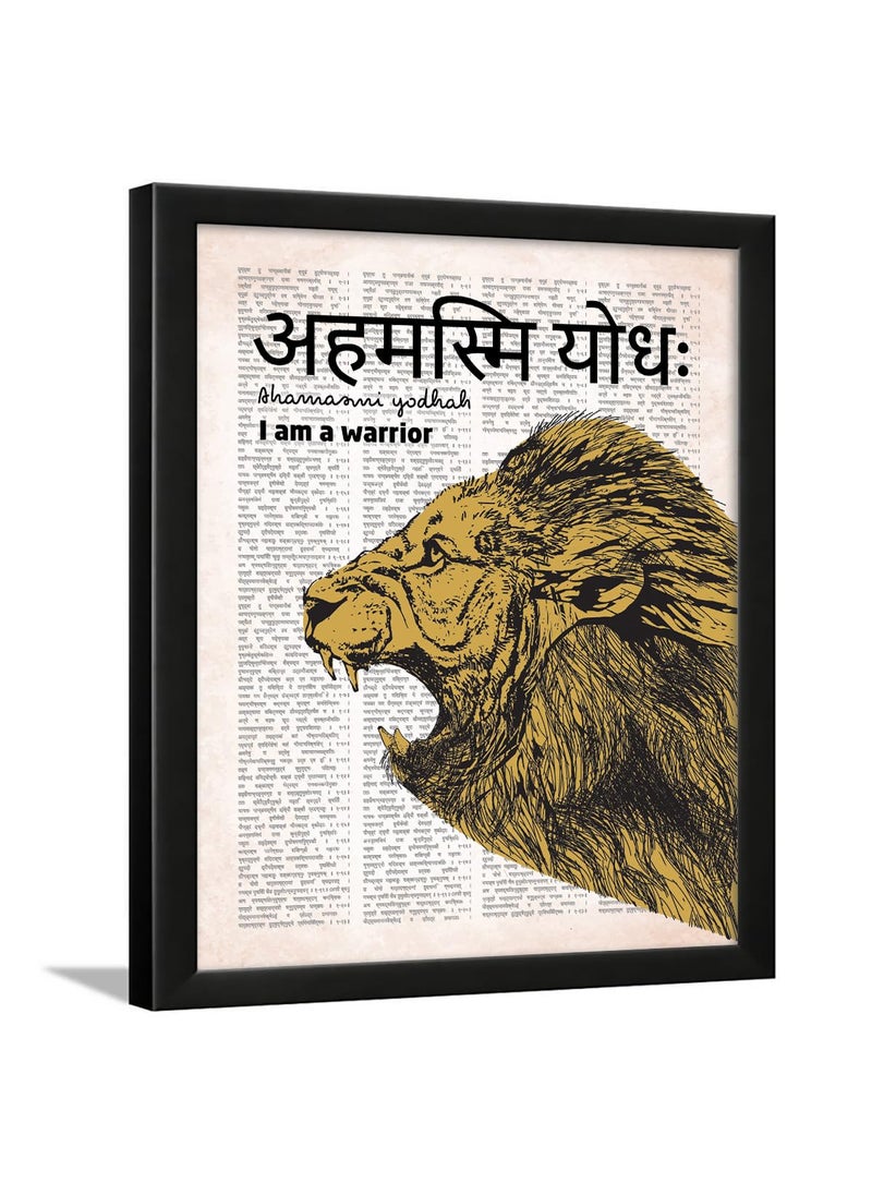 Chaka Chaundh Unique Sanskrit Quotes Art Lion Motivational Sanskrit Quotes Framed Poster Inspirational Quotes for Student study room 14 X 11 inches I am a warrior