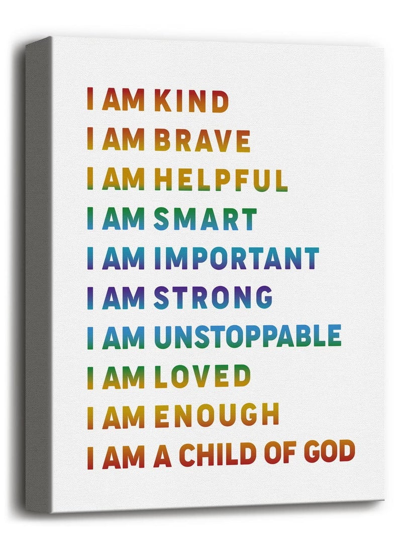 I Am Kind I Am A Child of God Inspirational Quote Canvas Wall Art Decor Kids Affirmation Canvas Prints Poster Wall Art Canvas Wall Art for Nursery Kids Room Decor Education for Children 12x15 in