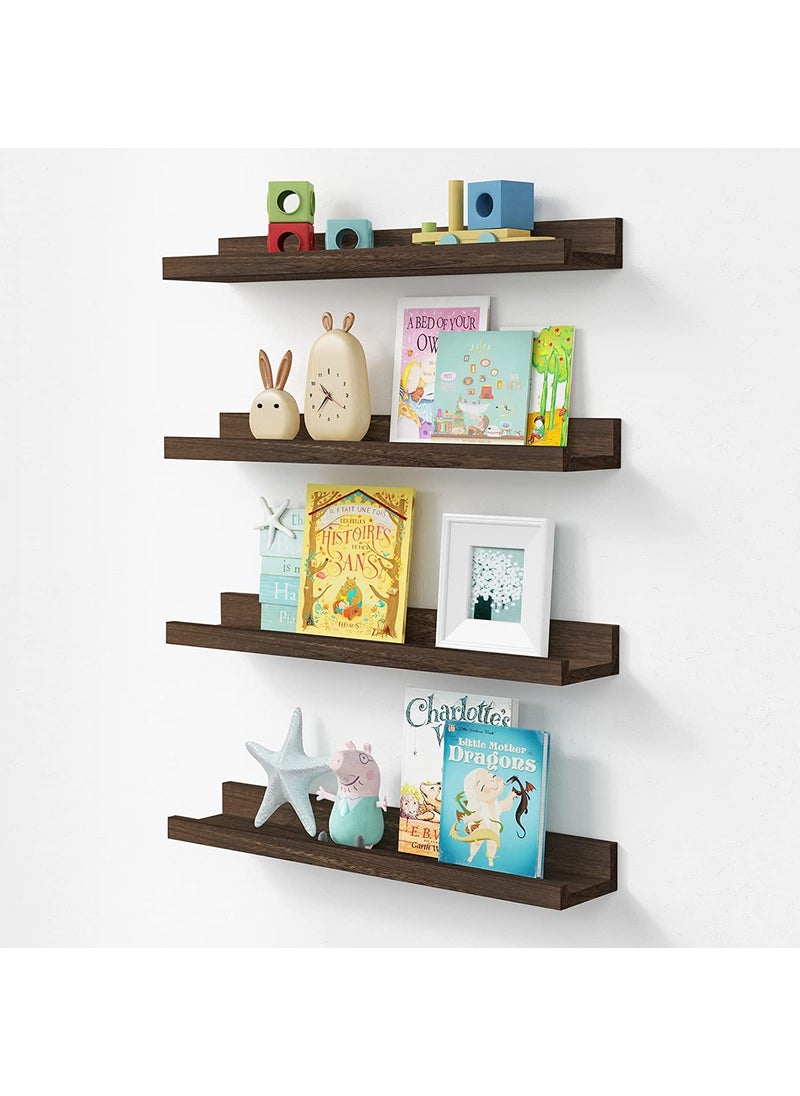WooDinzo Floating Shelves for Nursery Books Set of 4 24 Inches Long Wood Photo Picture Ledge Shelf with Lip Rustic Wall Shelf for Kids Bedroom Bathroom Living Room Office Frames Brown