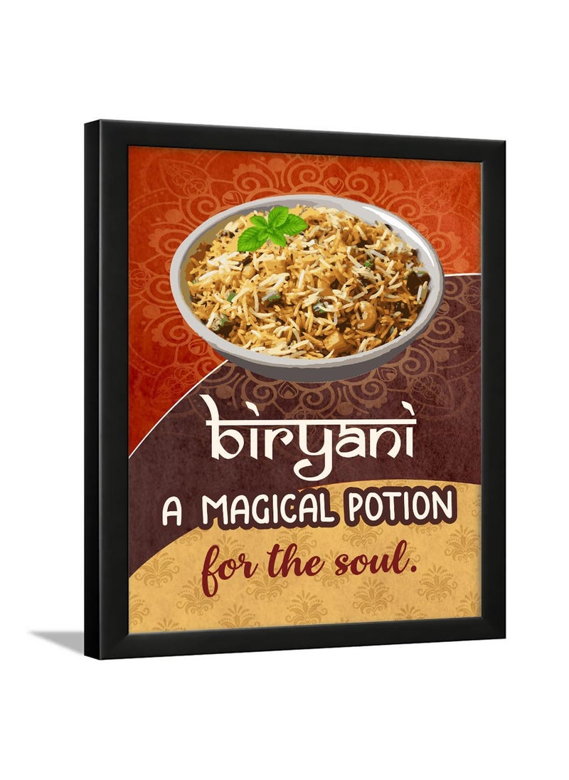 Chaka Chaundh Restaurant wall decoration items Food quotes wall frames Restaurant quotes wall frame Posters for Biryani quotes decor 14 X 11 InchesBiryani a magical posion Red