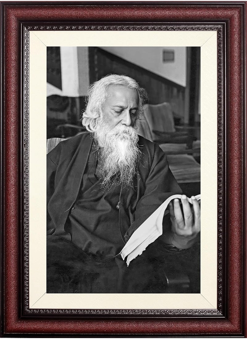 STUDIO AVINASH Rabindranath Tagore Wall Hanging 15 Inches Framed Thermal Coated Lamination Photo Without Glass For Home Deco Office Living Drawing and Bed Rooms 13 X 18 Inch