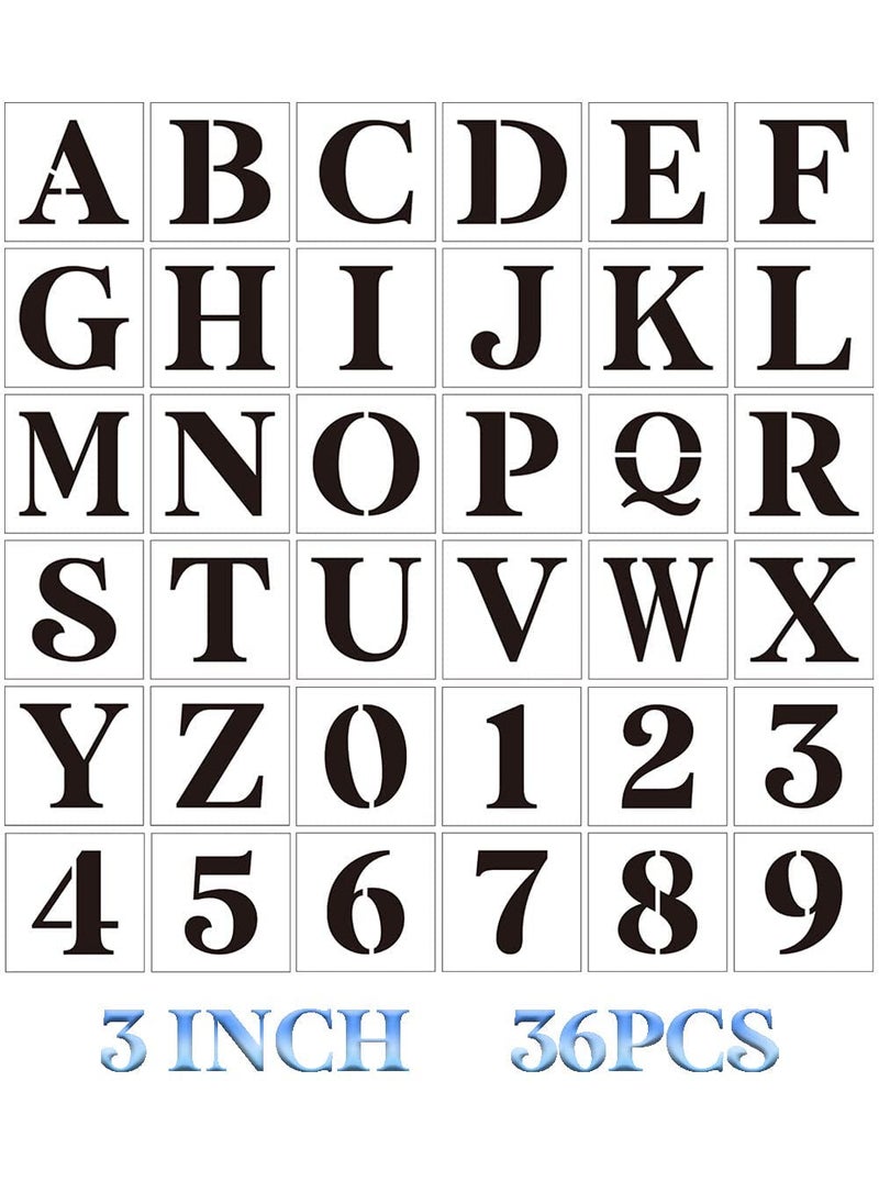 Dequera 3 inch Letter Stencils for Painting On Wood36pcs Stencils Letter Alphabet Number Stencil Templates for Wood Wall Door Porch