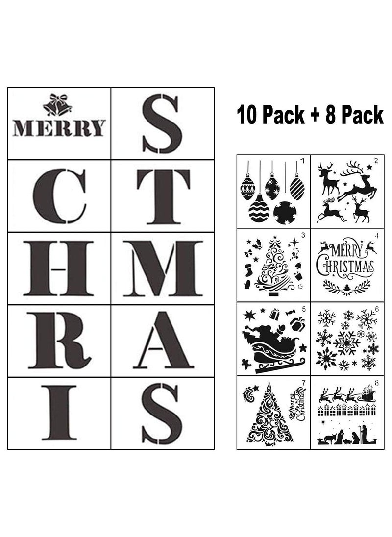 Dequera Christmas Stencils for Painting on Wood 18 Pack Merry Christmas Sign Stencil Templates with Letters and Patterns Reusable Plastic Stencils for Wood Burning Wall Art