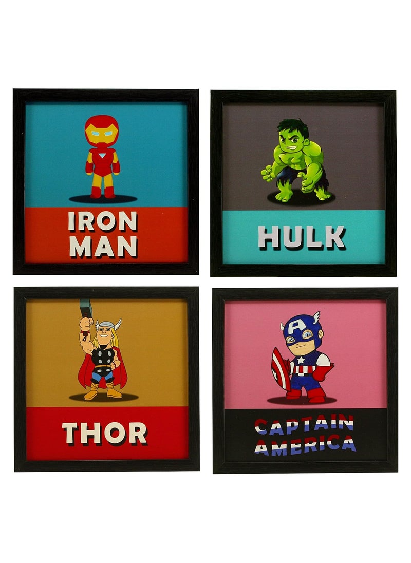 Indianara 4 Piece Set of Framed Wall Hanging Kids Room Decor Iron Man Hulk Thor Captain America Art Prints 87 INCH X 87 INCH Without Glassmulticolor898