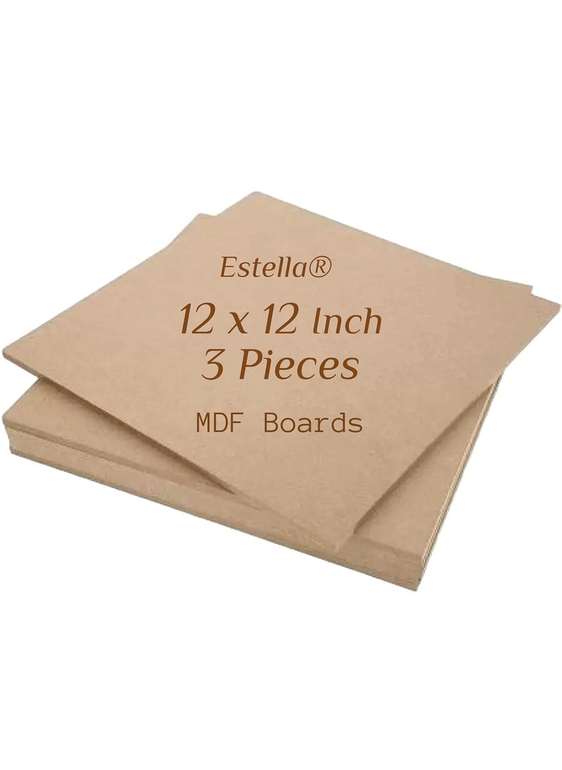 Estella 12 x 12 Inch Square MDF Cutouts MDF Board for Lippan Art Craft Resin Mandala Painting Wall Hanging Decoration 3 Pieces