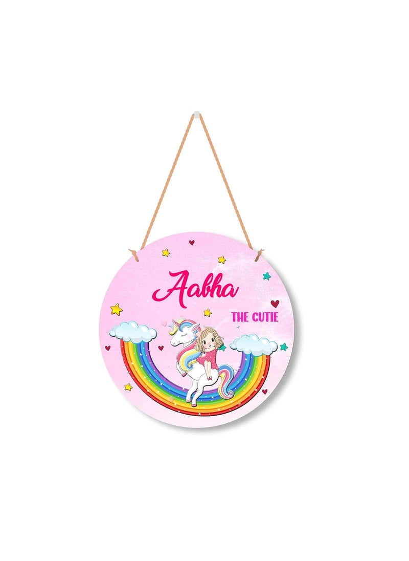 ASHVAH Unicorn Personalized RoomDoor Kids Name Plate with Hanging ChainDoor Sign Kids Room Dcor Size 10 inch Name Aabha