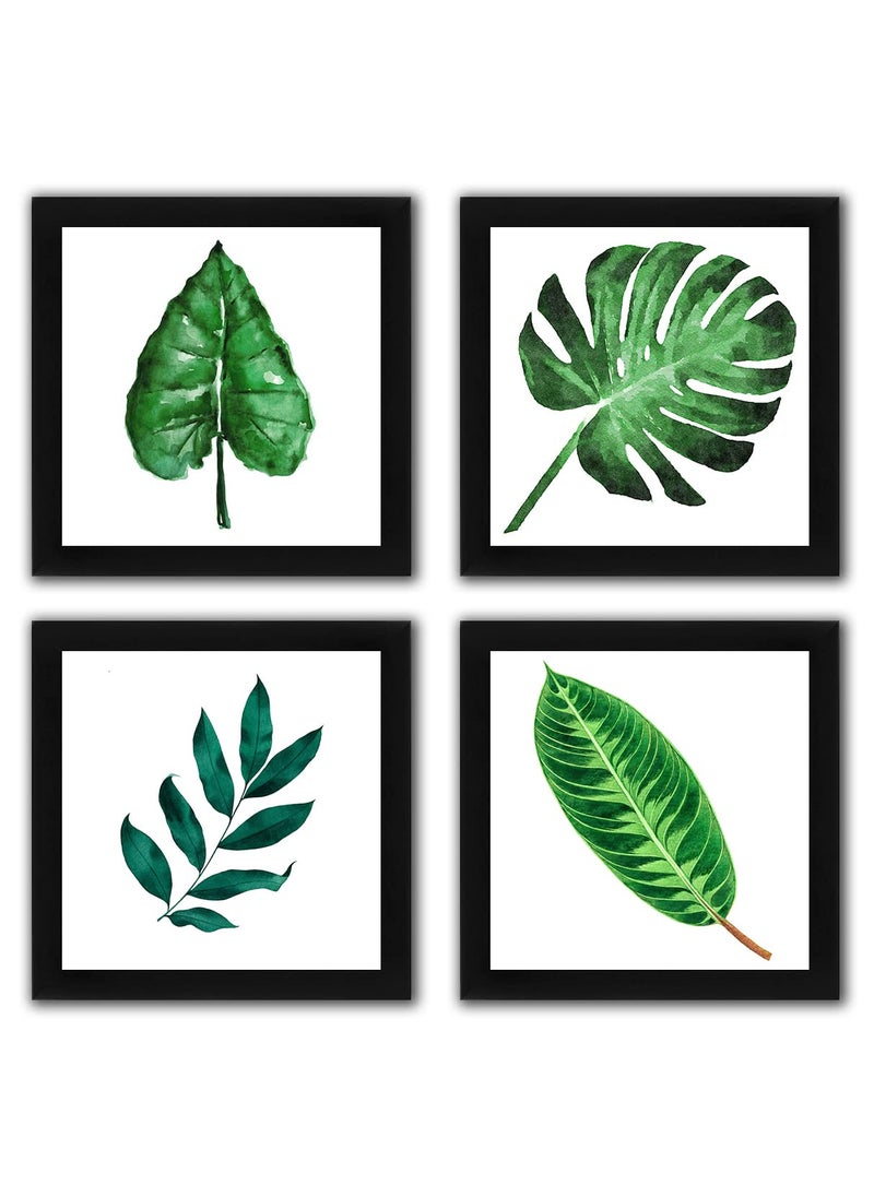 Interio Crafts Framed Plant Wall Art Set Green Colorful Botanical Tropical Leaves Wall Decor Frame 9 X 9 inch Poster 8 X 8 inch Pack of 4