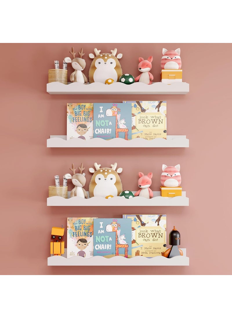 WooDinzo 18 Inch Floating Shelves for Wall Decor Set of 4 Nursery Book Shelves Bathroom Shelves Over Toilet Wall Shelf for Books Plants Toys Photo Frames Picture LedgeWhite