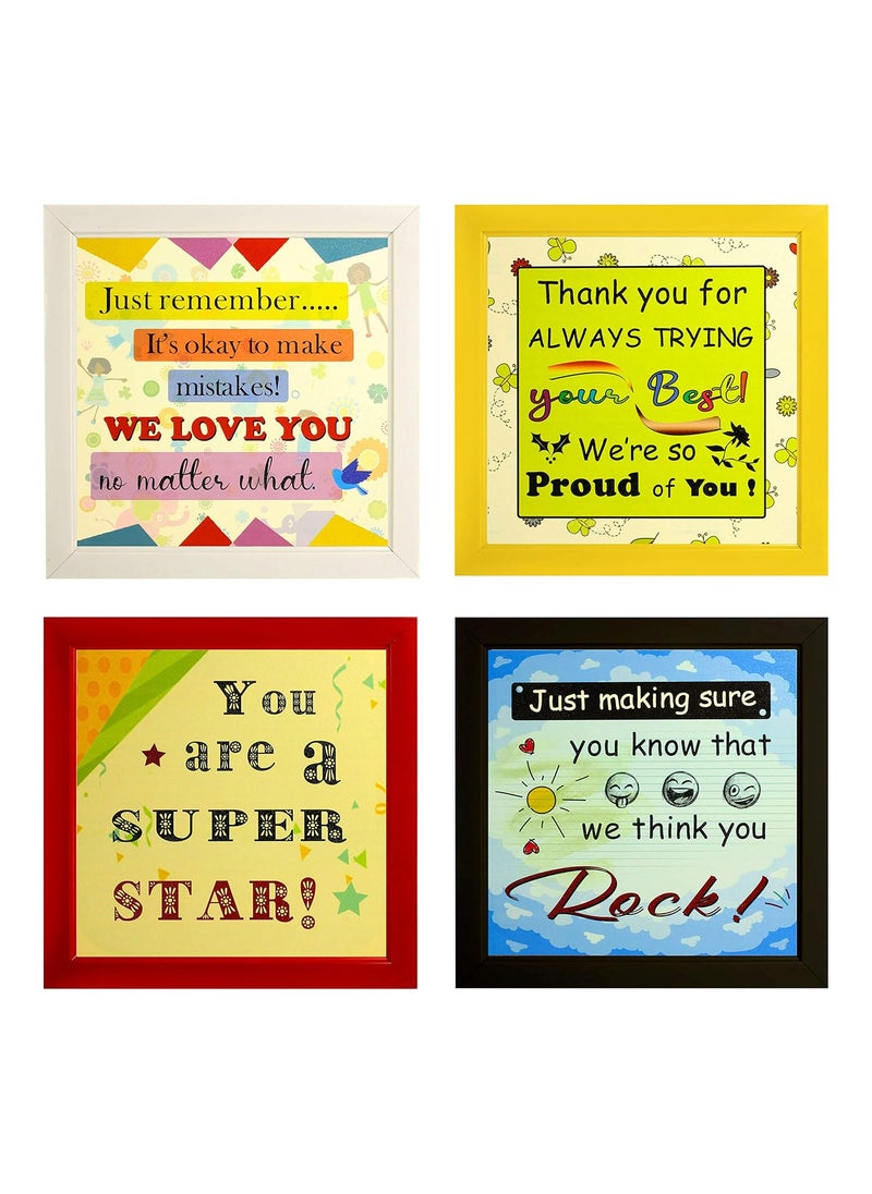 Indianara Set of 4 Kids Room Motivational Quotes Paintings 2520 without glass 95 x 95 inch each