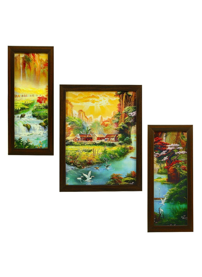 Indianara Wood Framed Wall Hanging Art Set of 3 Multicolour