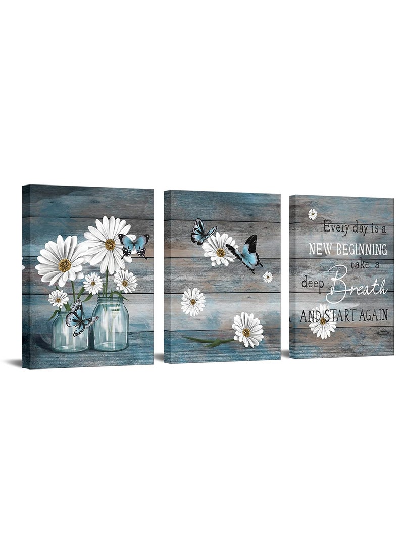 RyounoArt 3 Piece Daisy Flower Canvas Wall Art