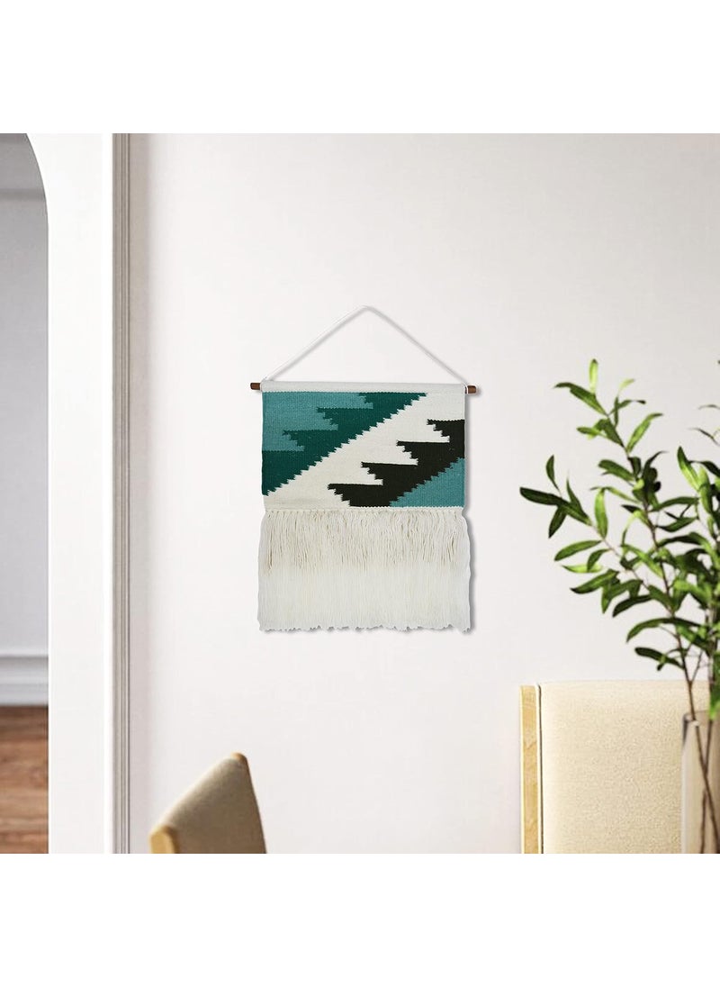 MDZ Indian Hand Woven Woolen Zigzag Pattern Wall Hanging for Bedroom Living Room Office Size 36x44 cm Style Modern