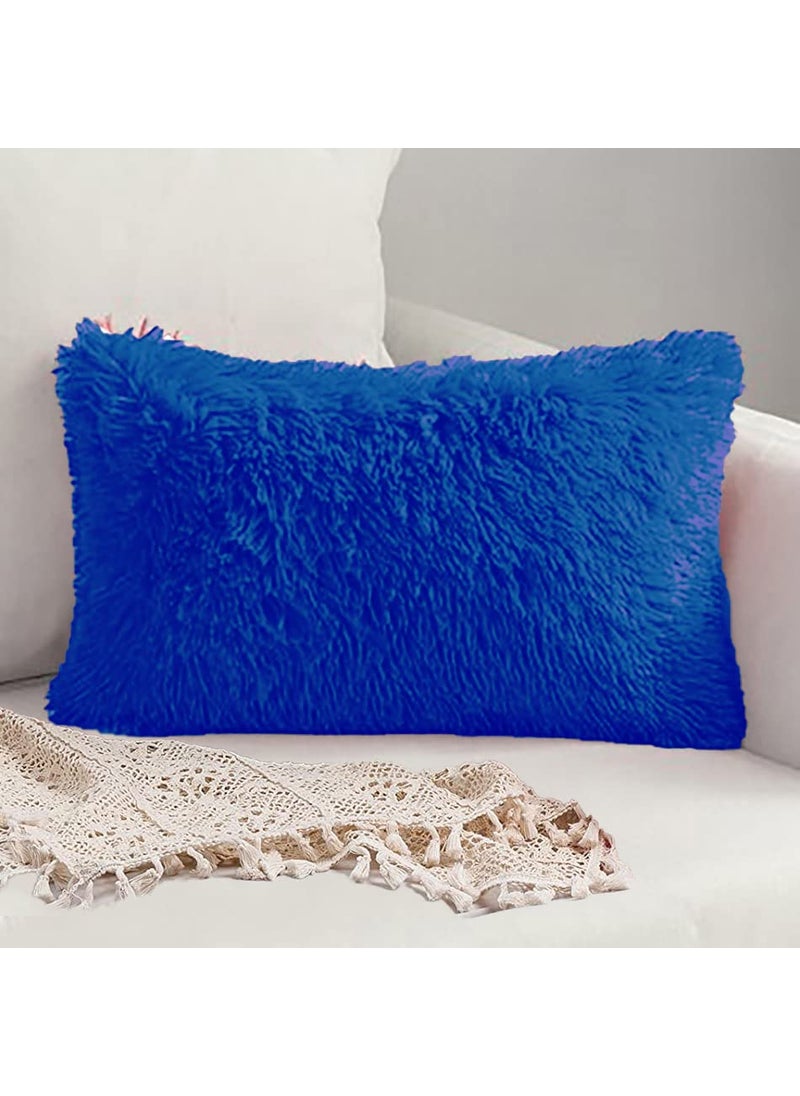 PICKKART Faux Fur Throw Pillow with Fiber Filling Inside Luxury Soft Decorative Fuzzy Pillow with Zipper Closure for BedCouch Different Colors Available Royal Blue 18x12 Incjhes
