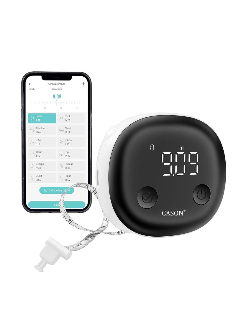 Cason Smart Digital Body Measuring Tape Bluetooth BMI ToolBody Fat Measurement Device With App For Fitness GraphAutoRetract Tape Muscle Gain or Weight Loss Tracker for WaistHIPSArms Black