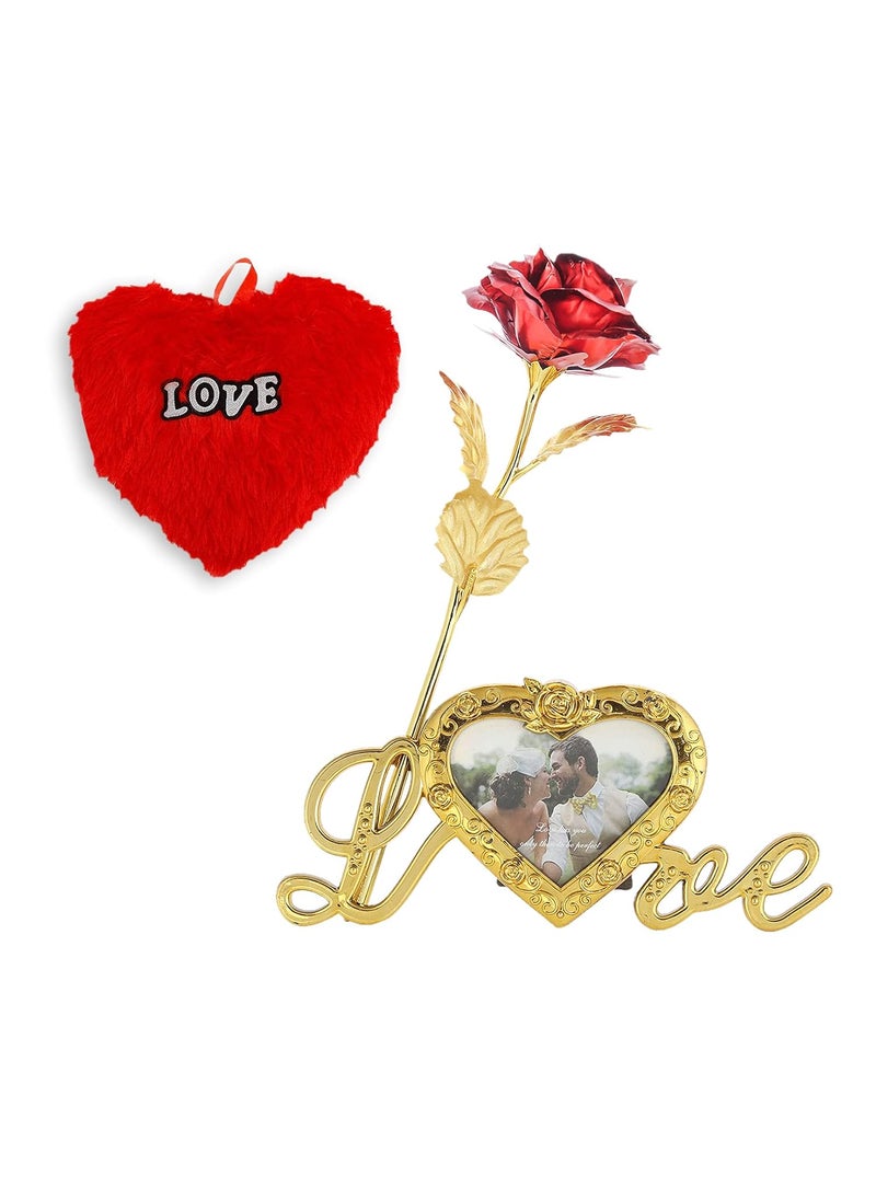 INTERNATIONAL GIFT Red Rose and Photo Frame Stand with Heart Shape Red PillowCushions 25 cm
