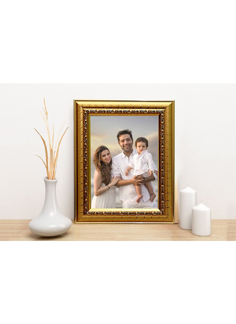 KDM HOME DECOR 8x10 Inch Golden Color Bingold pattern Flexible Glass Synthetic Wood HangingTable Top Modern Photo Frame for Wall Decoration