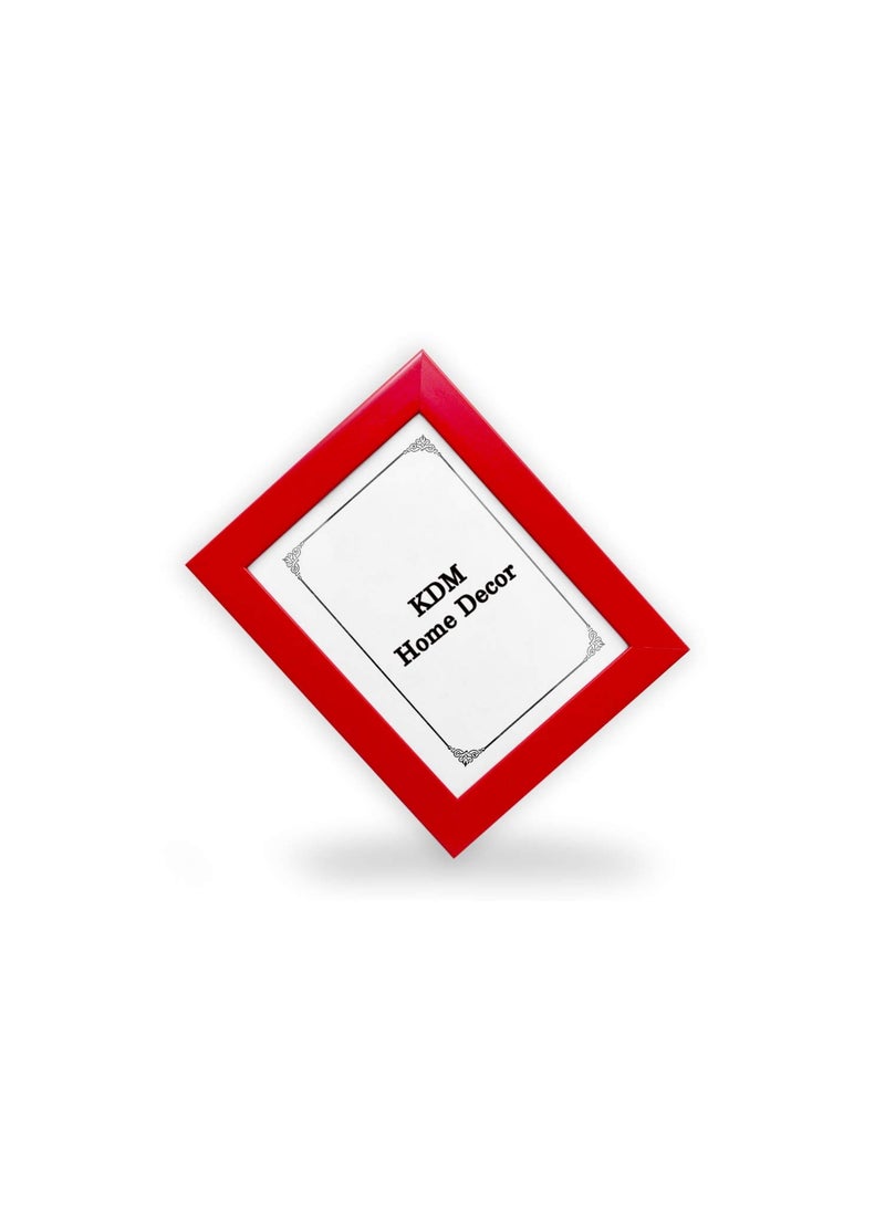 KDM HOME DECOR 8x10 Inches Flexible Glass Synthetic Wood HangingTable Top High Density Photo Frame for Wall Decoration Plain Red Color