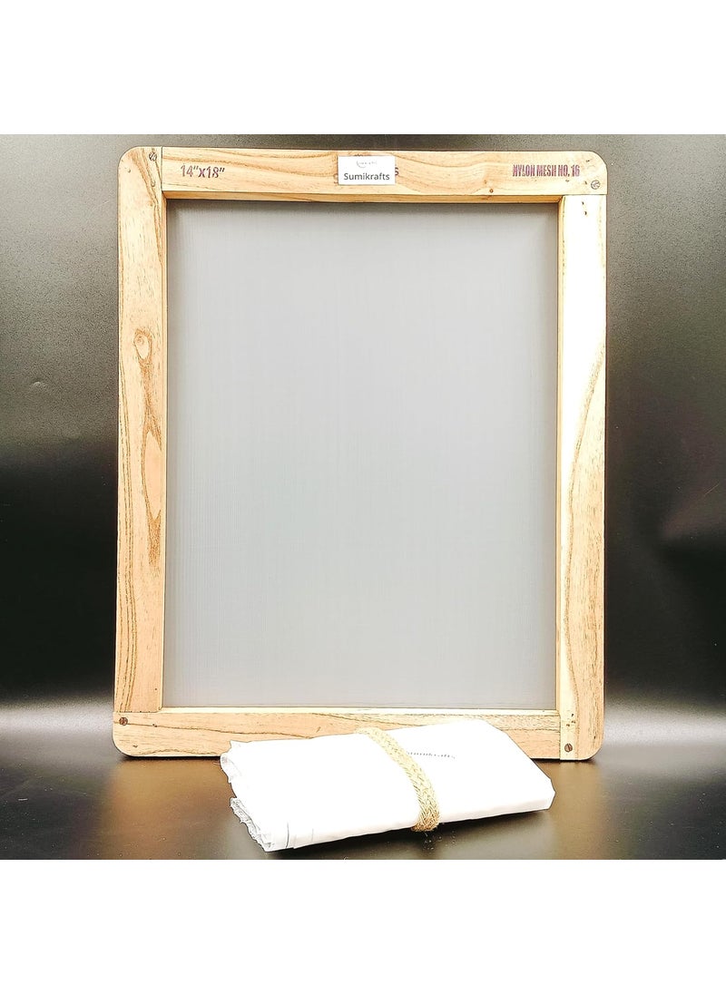 sumikrafts Extra Large Screen Printing Wooden Frame 14x18 Frame with PreStretched Nylon Mesh No 16 60x50cm Nylon Mesh Swatch Ideal for Professional LargeScale Printing