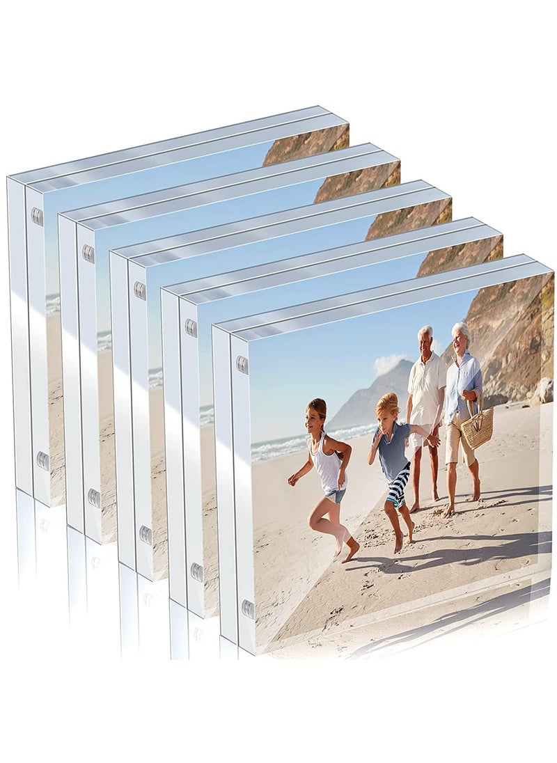 Maitri Pack of 3 Clear Transparent Acrylic Picture Frame Magnetic Picture Frame Magnetic Photo Frame Frameless Desktop Photo Frame With Magnet Double Sided Block Set 4 Inch X4 Inch