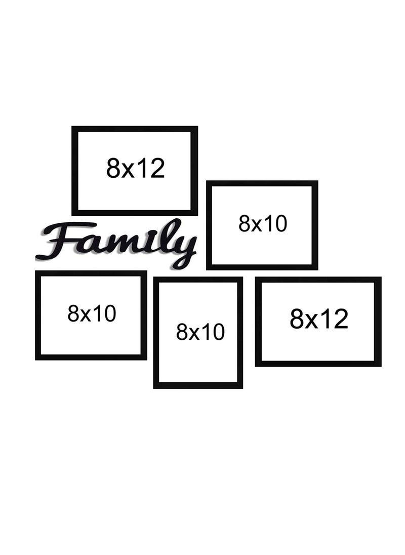 VUF Black wall photo frame set of 05 1pcs 8x12 3pcs 8x10 each