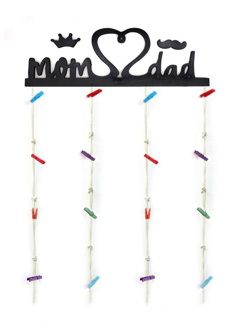 VAH Mom and Dad wooden Hanging Photo Display Picture Frame Collage Picture Display Organizer with Wood Clips for Wall Decor Hanging Photos