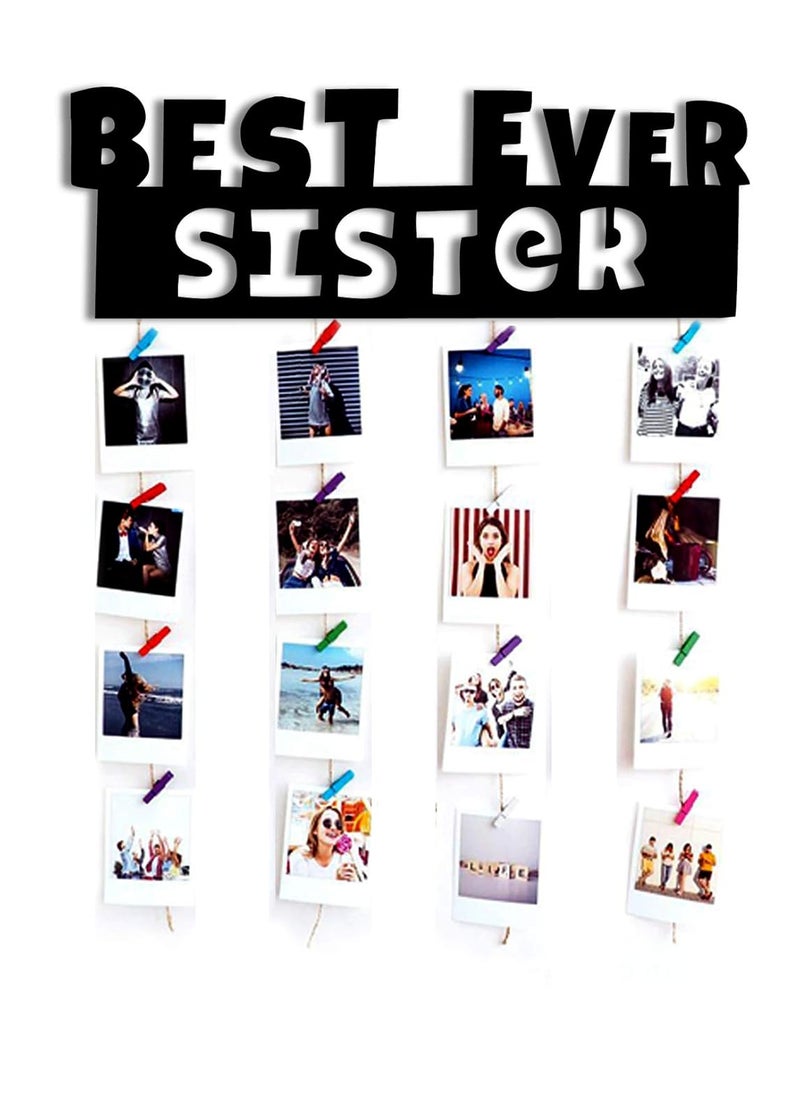 Vah Wood Hanging Photo Display Picture Frame Collage Organizer with Clips Best Sister Ever Multicolor
