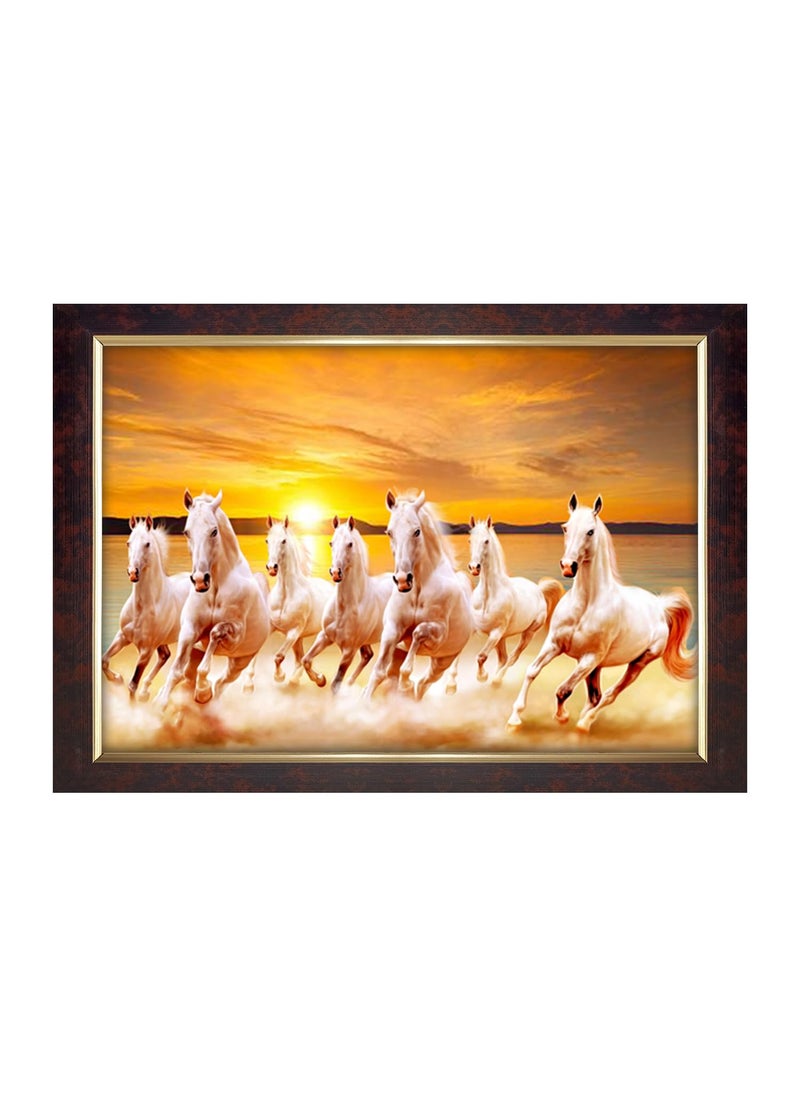 Dharvika Innovations Premium Sparkle Lamination Seven Horses Vastu Photo Frame Copper Gold 14x20 Inch 3096