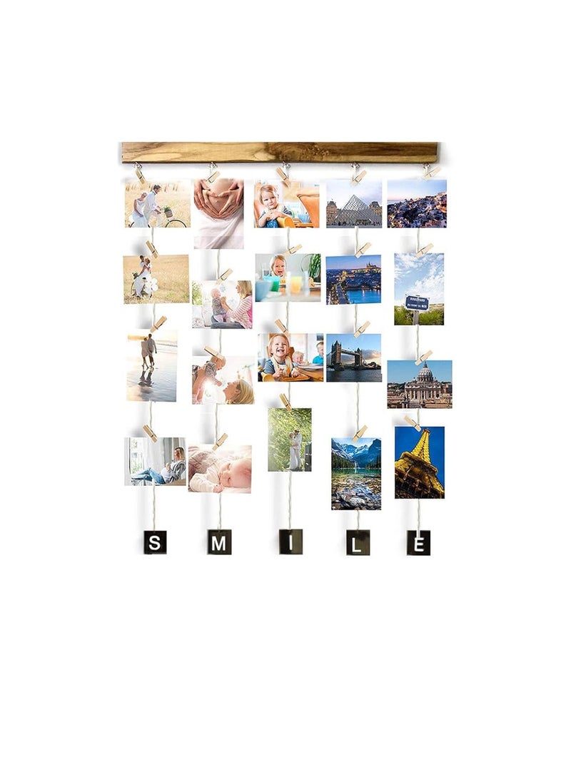 VAH Wood Smile Picture Photo Frame for Wall Decor Photos Artworks Prints Multi Pictures Organizer Hanging Display Frames with Wood Clips