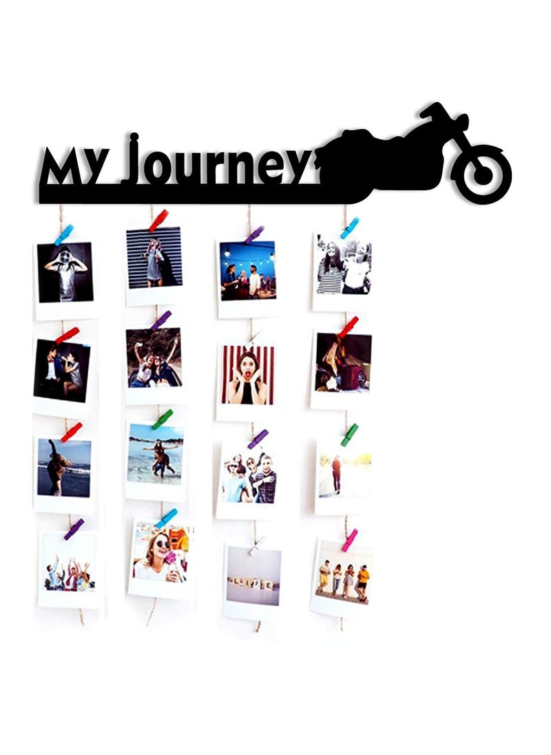 VAH my Journey wooden Hanging Photo Display Picture Frame Collage Picture Display Organizer with Wood Clips for Wall Decor Hanging Photos