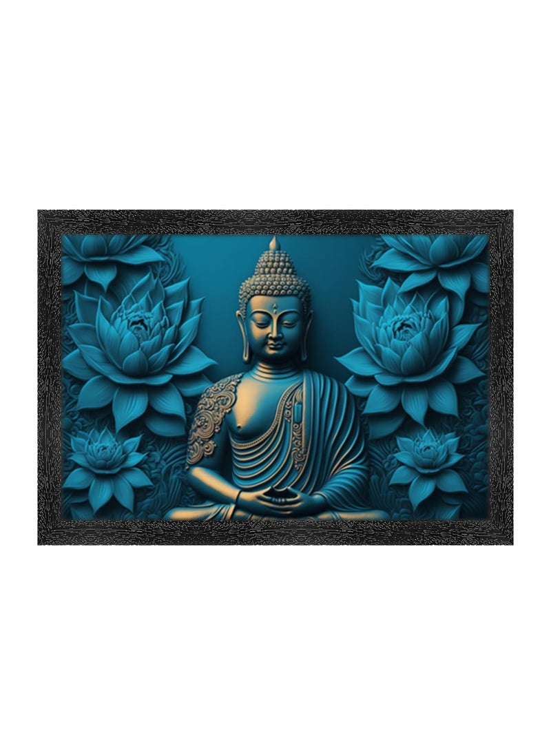 Dharvika Innovations Buddha Photo Frame Black Sparkle Coated Lamination 22058 14 x 20 Inch