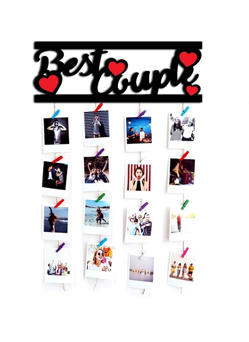 VAH Best Couple wooden Hanging Photo Display Picture Frame Collage Picture Display Organizer with Wood Clips for Wall Decor Hanging Photos