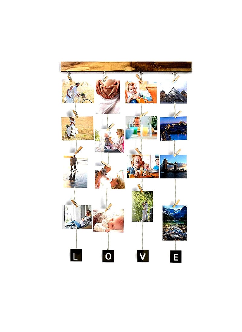 VAH LOVE Hanging Photo Display Picture Frame Collage Picture Display Organizer with Wood Clips for Wall Decor Hanging Photos Prints and Artwork