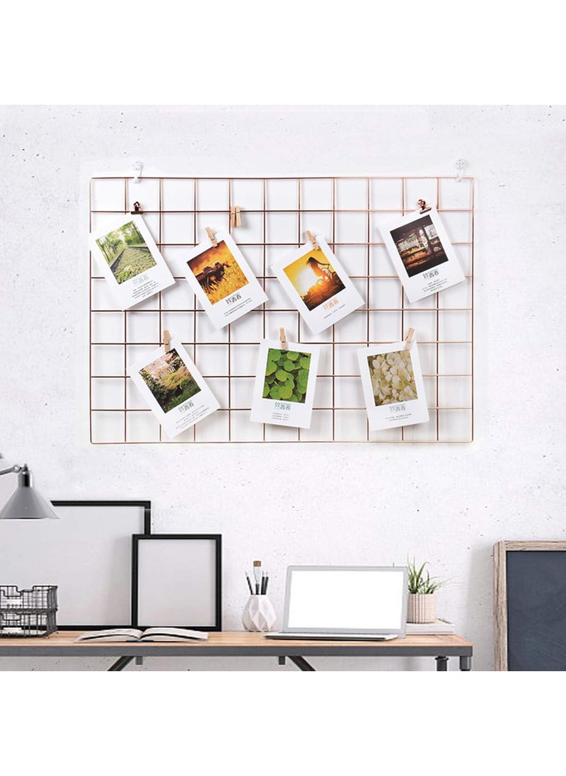 Franklite Iron Steel Grid Photo Frame for Wall Clip Holder Photo FrameMulti Functional Creative Mesh Wall Grid Frame organizes kitchen cabinet refrigerator Gold 3030cm 2Pcs Frame10 pcs clip