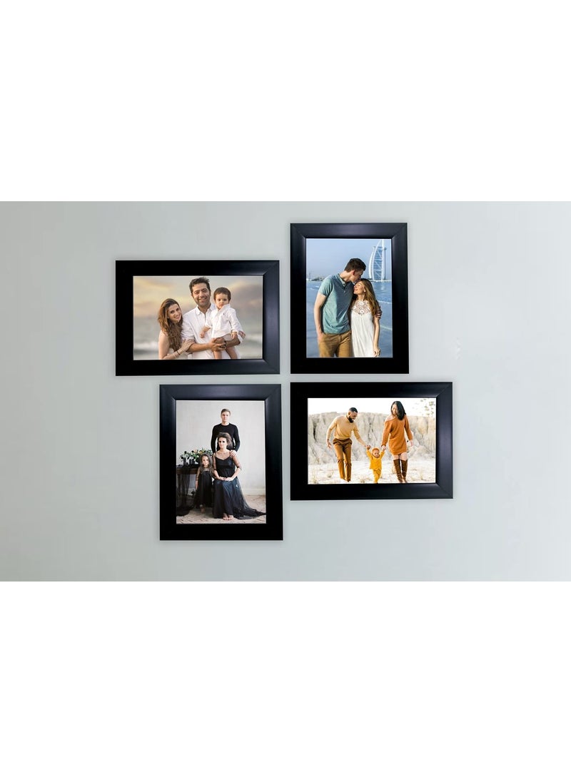 KDM HOME DECOR Collage Photo Frame set of 4 5x7 Inch Black flexible Glass Synthetic Wood for Wall Decoration