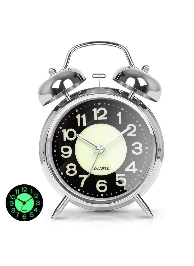 FLOITTUY Analog Alarm Clock for Students Heavy Sleepers Super Loudadults Twin Bell Retro Silent NonTicking Quartz with Backlight Luminous BedroomOfficeMulticolor