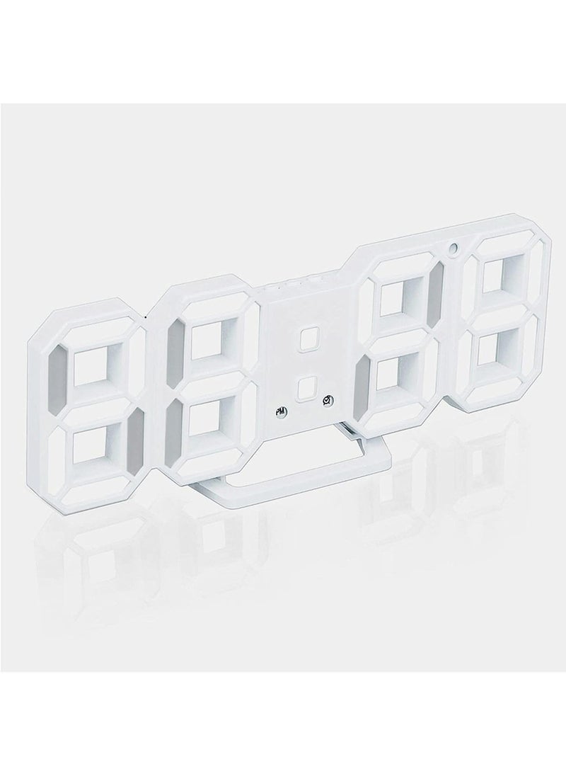 Petilleur 3D Digital Alarm ClockWall LED Number Time Clock with 3 Auto Adjust Brightness LevelsLed Electronic Clock with Snooze FunctionModern Night Light Clock DateTemperature Display White